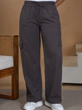 Women Smart Straight Fit Easy Wash Cargo Pants- Brown