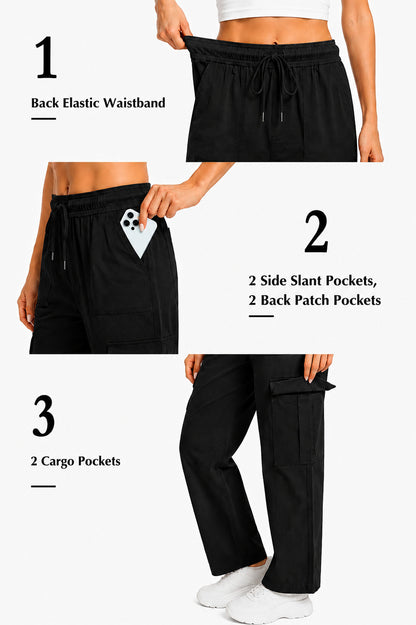 Women Smart Straight Fit Slay Cargo Pants-Black