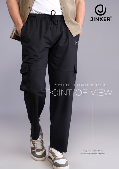 Comfortable straight fit black cargo trousers 