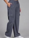 Women Smart Straight Fit Easy Wash Cargo Pants-Grey