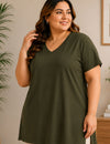 Woman Cotton Lycra V-Neck  Active Tees –Olive Green