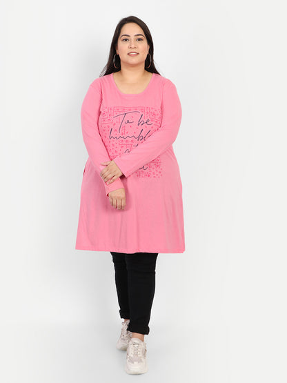 Stylish Pink Cotton Plus Size Long Top For Women (Full Sleeve)  Online In India