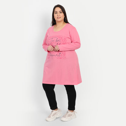 Stylish Pink Cotton Plus Size Long Top For Women (Full Sleeve) Online In India