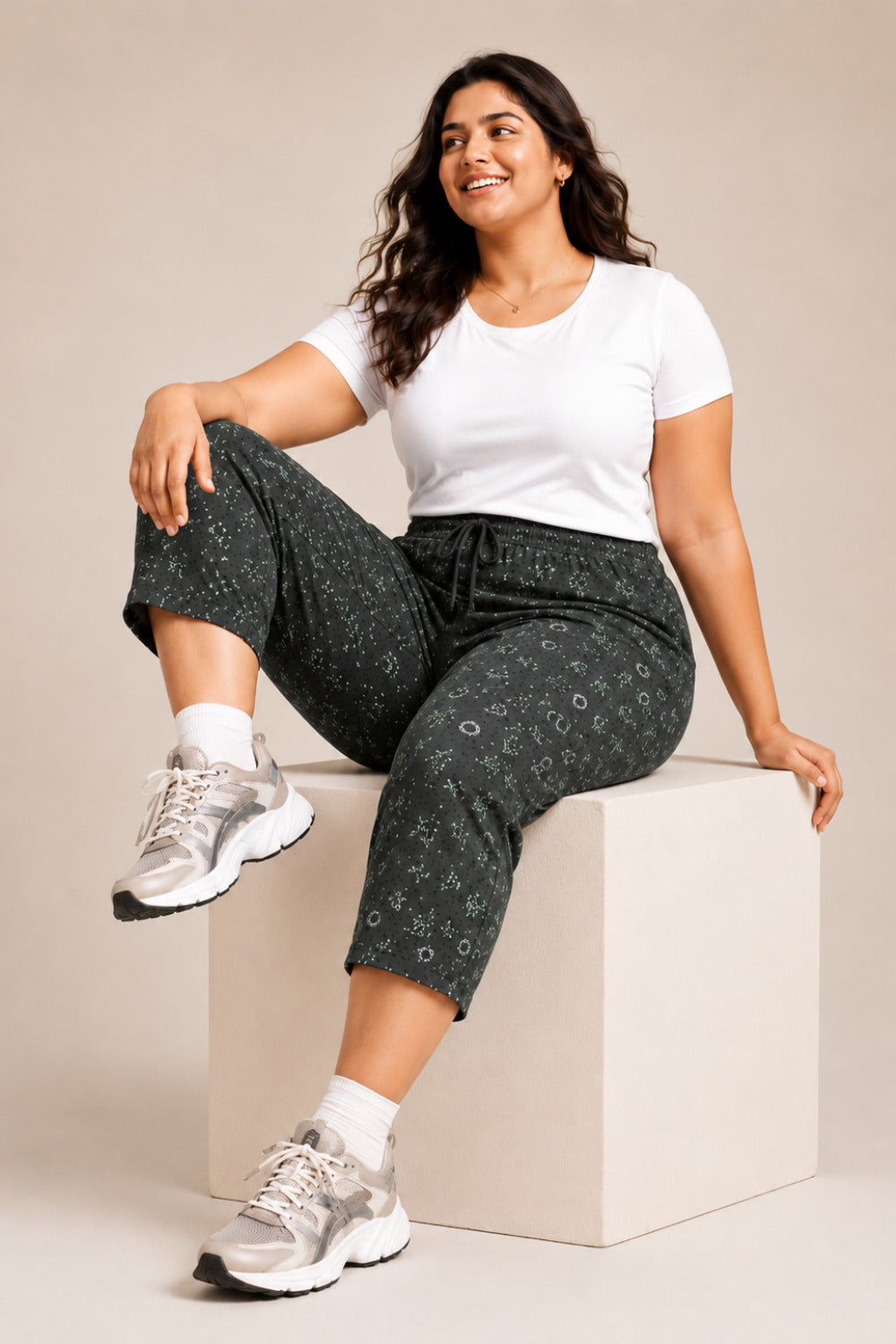 Plus Size Capri For Women - 3/4 Printed Capri (3X-7XL) Olive