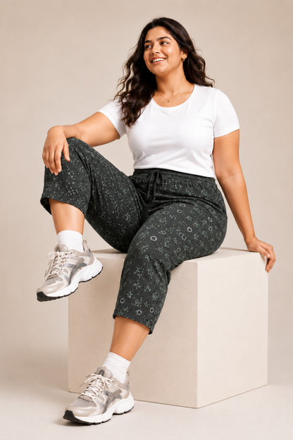 Plus Size Capri For Women - 3/4 Printed Capri (3X-7XL) Olive