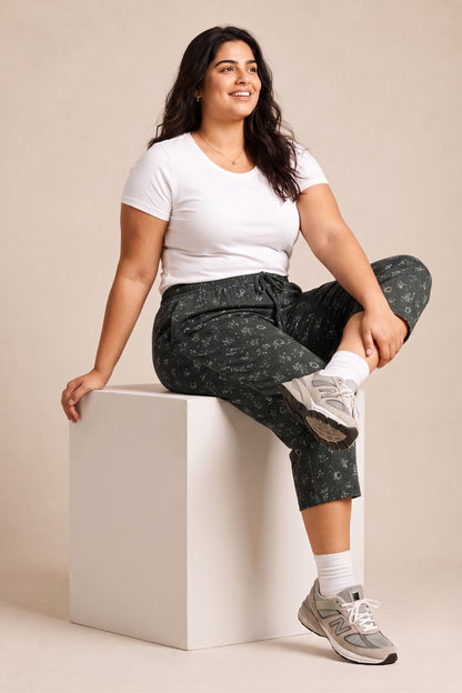 Plus Size Capri For Women - 3/4 Printed Capri (3X-7XL) Olive