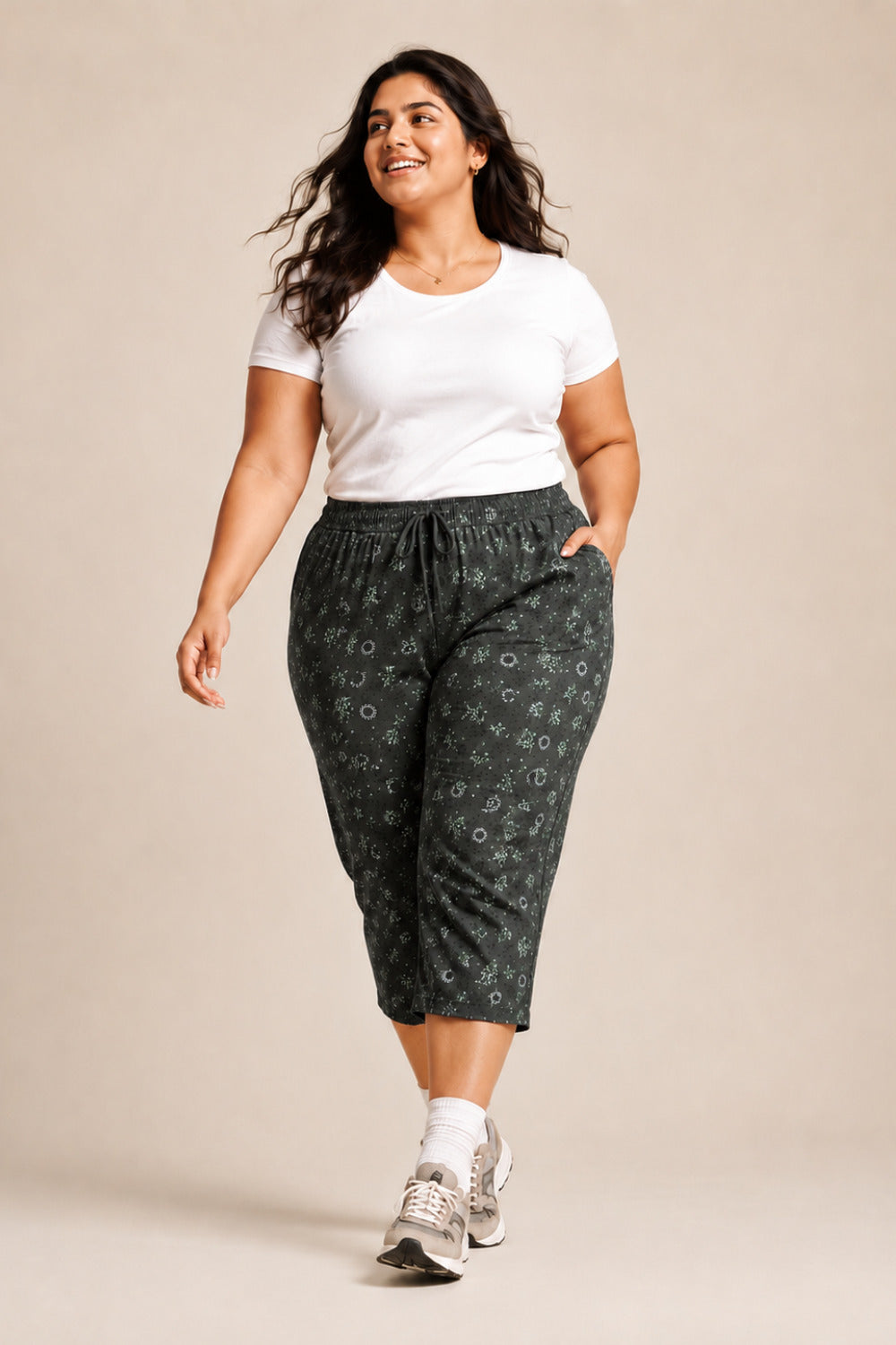 Plus Size Capri For Women - 3/4 Printed Capri (3X-7XL) Olive