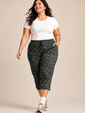 Plus Size Capri For Women - 3/4 Printed Capri (3X-5XL) Olive