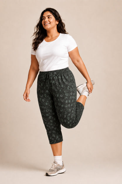 Plus Size Capri For Women - 3/4 Printed Capri (3X-7XL) Olive