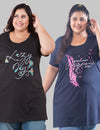 Plus Size Long T-shirts For Women - Half Sleeve - Pack of 2 (Navy & Black)
