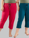 Cotton Capris For Women - Half Pants Pack of 2 (Teal Blue & Pink)