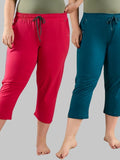Cotton Capris For Women - Half Pants Pack of 2 (Teal Blue & Pink)