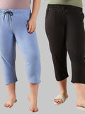 Cotton Capris For Women - Half Pants Pack of 2 (Sky Blue & Black)