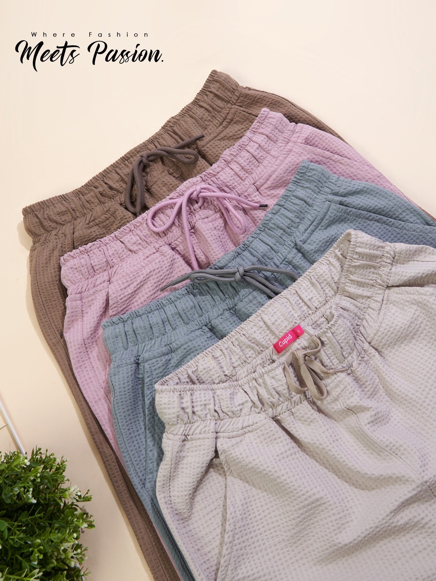 Women's High Rise Waffle Knit Track Pants-Mocha