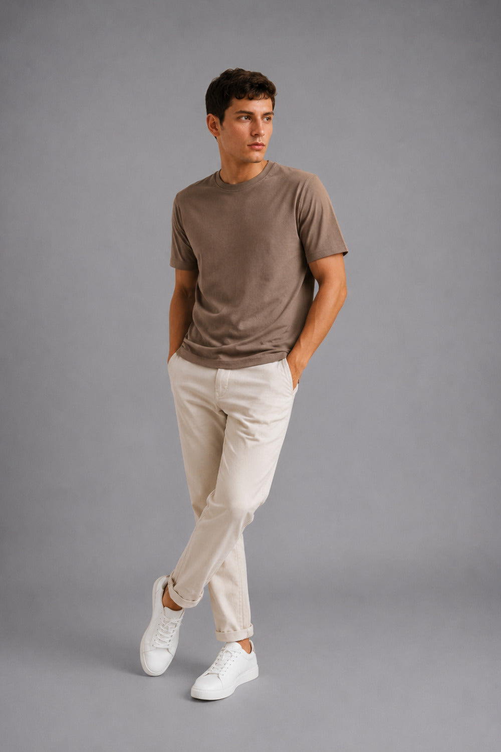 Derby Men's Round Neck Casual T-shirts-Mocha Brown