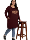 Cotton Long Hip Covering Top for Women Plus Size - Full Sleeve - Wine