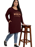 Cotton Long Hip Covering Top for Women Plus Size - Full Sleeve - Wine
