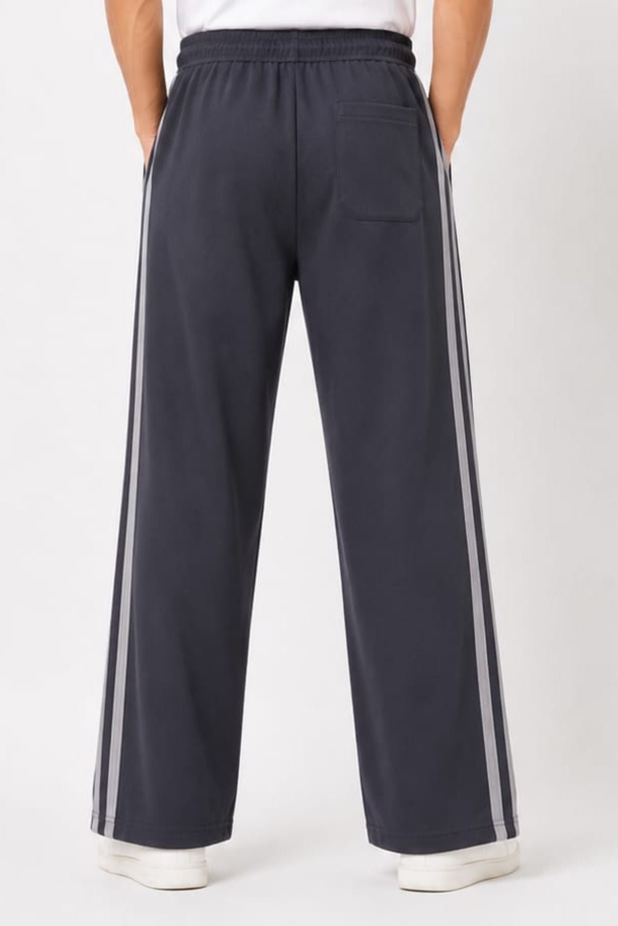 Jinxer Men Side Striped wide leg Fit Trackpants Dark Charcoal Grey