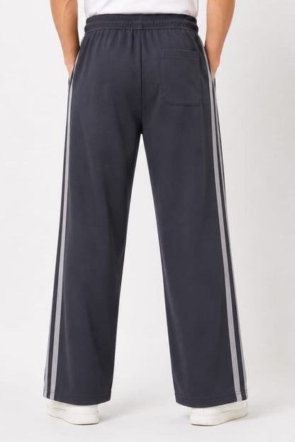 Jinxer Men Side Striped wide leg Fit Trackpants Dark Charcoal Grey