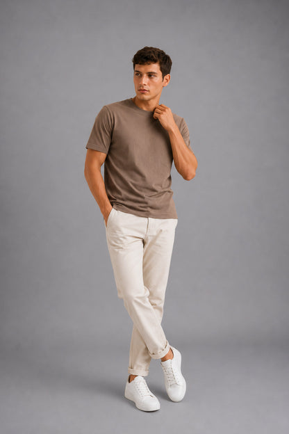 Derby Men's Round Neck Casual T-shirts-Mocha Brown