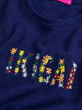 Woman Waffle Knit Textured Embroidered Cotton Relaxed  Fit T-Shirt: Navy Blue