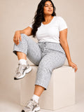 Plus Size Capri For Women - 3/4 Printed Capri (3X-5XL) Pearl Grey