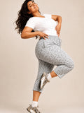Plus Size Capri For Women - 3/4 Printed Capri (3X-5XL) Pearl Grey