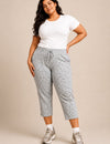 Plus Size Capri For Women - 3/4 Printed Capri (3X-5XL) Pearl Grey