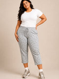 Plus Size Capri For Women - 3/4 Printed Capri (3X-5XL) Pearl Grey