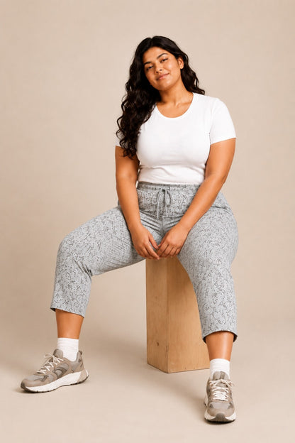 Plus Size Capri For Women - 3/4 Printed Capri (3X-7XL) Pearl Grey