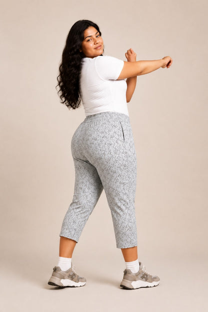 Plus Size Capri For Women - 3/4 Printed Capri (3X-7XL) Pearl Grey