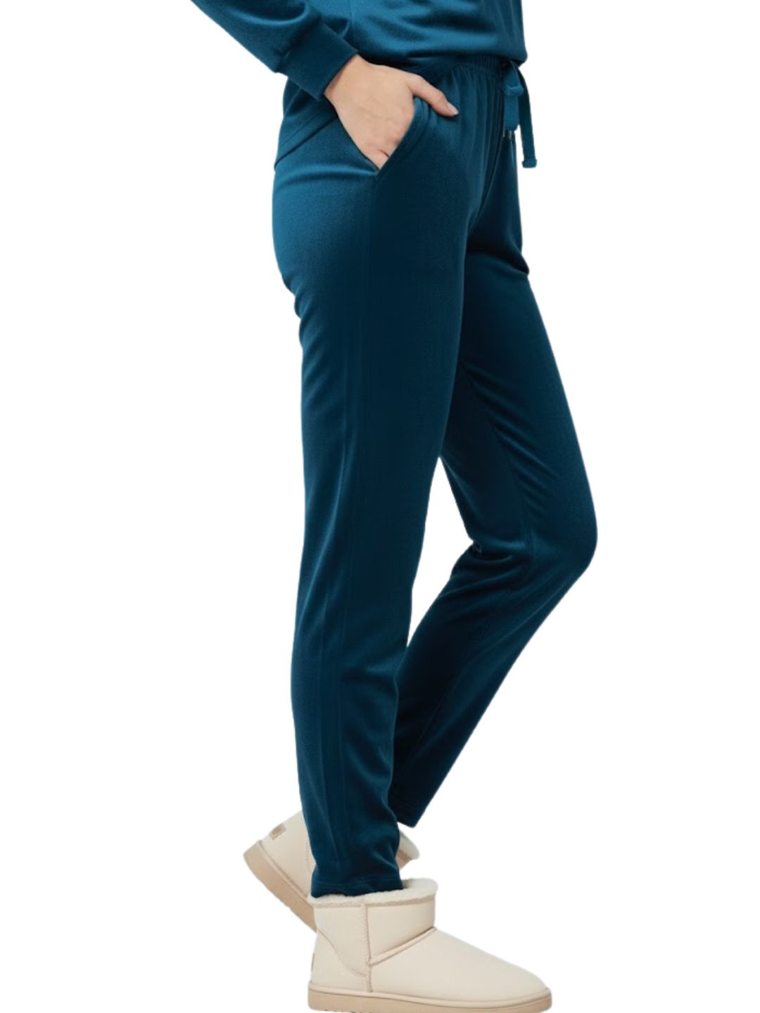 Winter Cotton Velour Pyjamas Pants For Woman -Peacock Blue