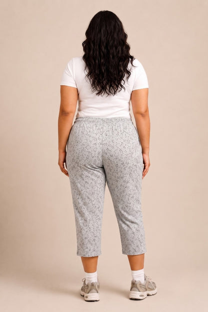 Plus Size Capri For Women - 3/4 Printed Capri (3X-7XL) Pearl Grey