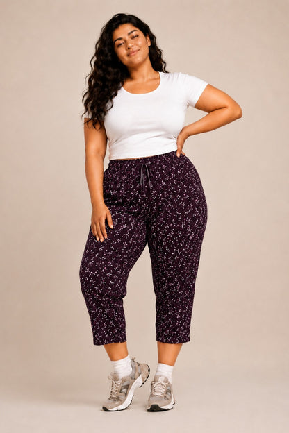 Plus Size Capri For Women - 3/4 Printed Capri (3X-7XL) Wine