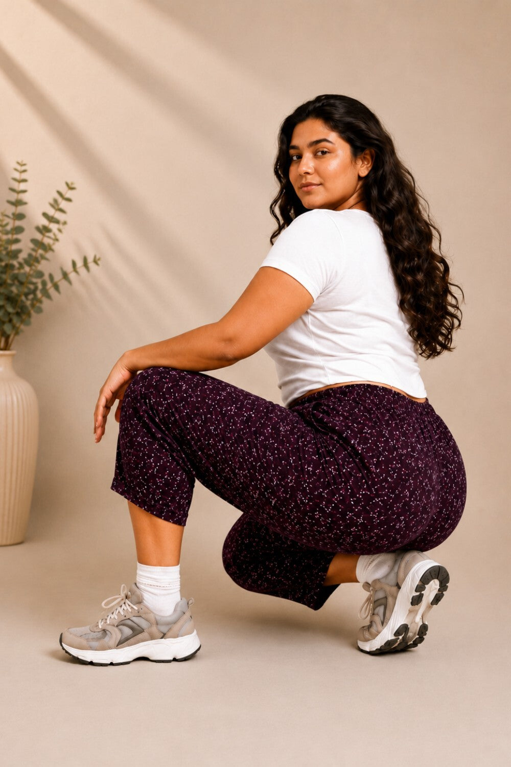 Plus Size Capri For Women - 3/4 Printed Capri (3X-7XL) Wine