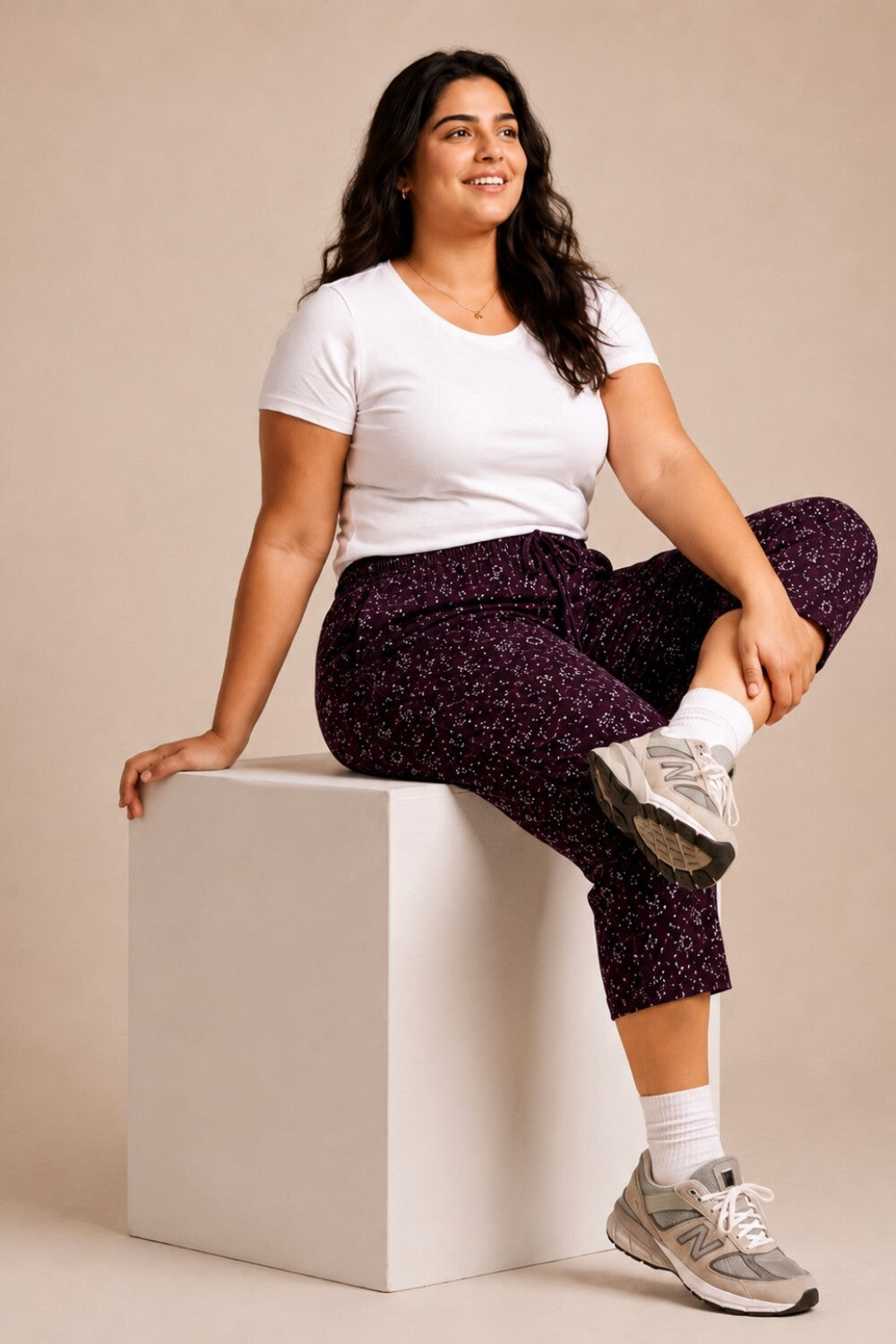 Plus Size Capri For Women - 3/4 Printed Capri (3X-7XL) Wine