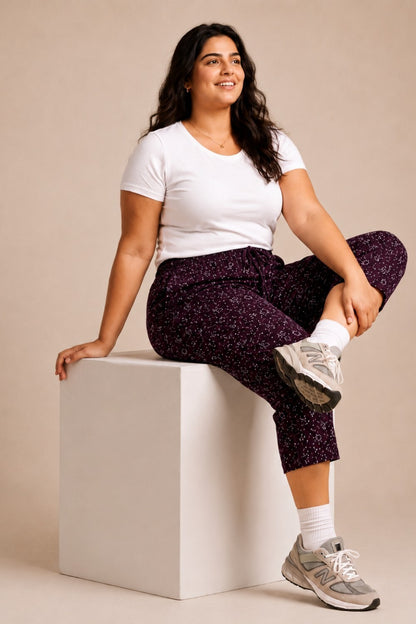 Plus Size Capri For Women - 3/4 Printed Capri (3X-7XL) Wine