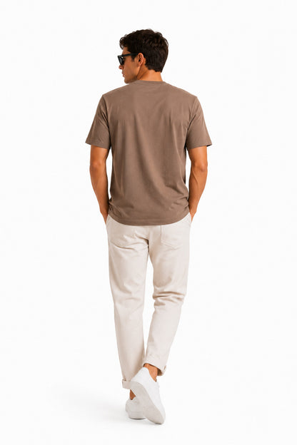Derby Men's Round Neck Casual T-shirts-Mocha Brown