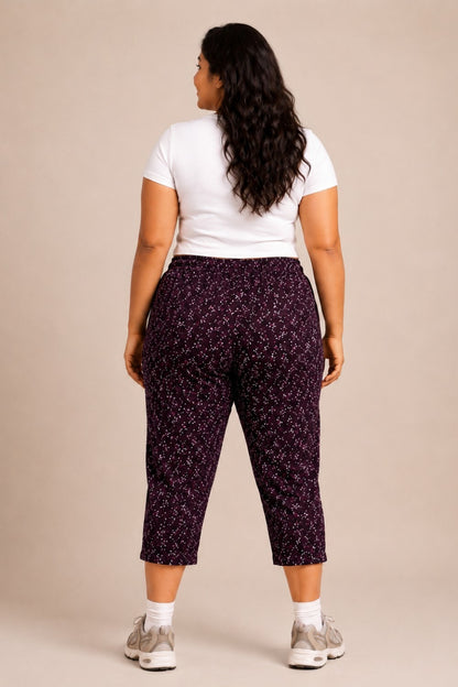 Plus Size Capri For Women - 3/4 Printed Capri (3X-7XL) Wine