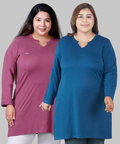 Plus Size Full Sleeves Long Tops For Women - Pack of 2( Mauve& Blue)