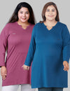 Plus Size Full Sleeves Long Tops For Women - Pack of 2( Mauve& Blue)
