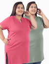 Plus Size Half Sleeves Long Tops For Women - Pack of 2 (Sage & Pink)