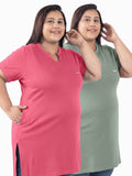 Plus Size Half Sleeves Long Tops For Women - Pack of 2 (Sage & Pink)