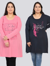 Plus Size Cotton Long Tops for Women Full Sleeves - Pack of 2 (Navy Blue & Pink)