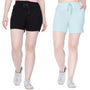 Cotton Shorts For Women - Plain Bermuda Combo (Black & Mint)