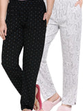 Cotton Printed Pajamas For Women Pack of 2 (Black & Pearl Grey)