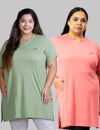 Plus Size Half Sleeves Long Tops For Women - Pack of 2 (Sea Green & Pink)