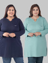 Plus Size Full Sleeves Long Tops For Women - Pack of 2 (Navy & Sage)