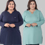 Plus Size Full Sleeves Long Tops For Women - Pack of 2 (Navy & Sage)