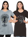 Plus Size Long T-shirts For Women - Half Sleeve - Pack of 2 (Black & Grey)